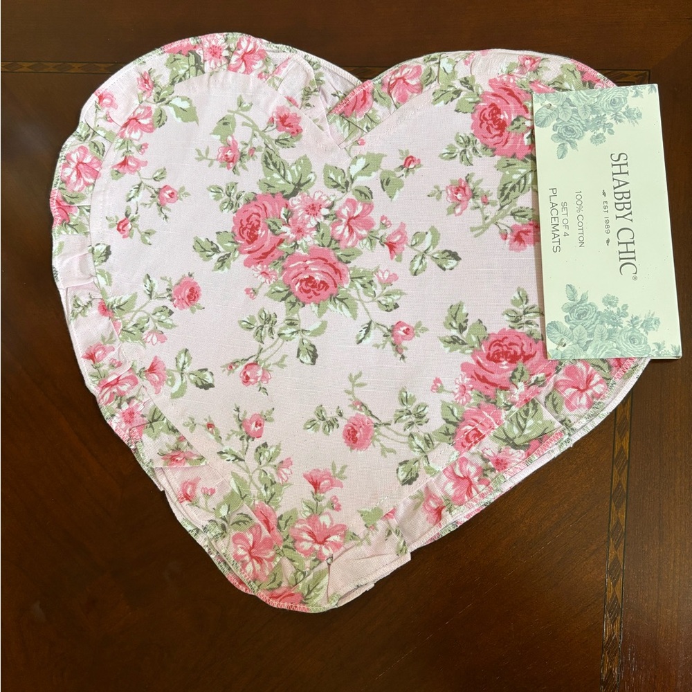 Shabby Chic Floral Heart Placemat - Pink and Green